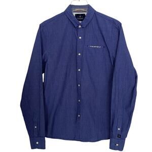 Scotch & Soda Button Down Shirt Men's Medium Blue White Plaid Check Academia